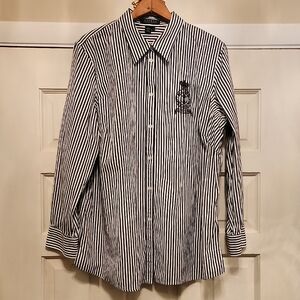 Lauren Ralph Lauren Long Sleeve Button Down Shirt w/ Darts Navy & White 2X
